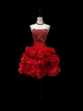 Vintage Ball Gown Strapless Red Tiered Hoco Gowns Short 16th Birthday Dress Homecoming Dresses Cocktail Gown HZ0311